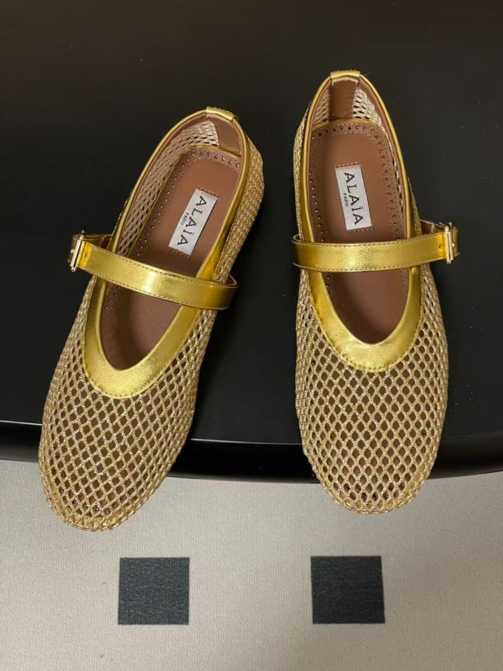 ALAIA Gold French Ballet Flats: Stunning Openwork Fishnet Shoes 🔥 - Picture 8 of 8